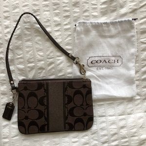 Coach signature stripe small mahogany brown wallet
